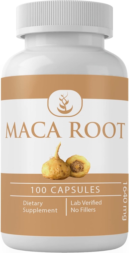 PURE ORIGINALSKE INGREDIENSER Maca Root, (100 kapsler) Altid ren, ingen tilsætningsstoffer eller fyldstoffer, Lab Verified