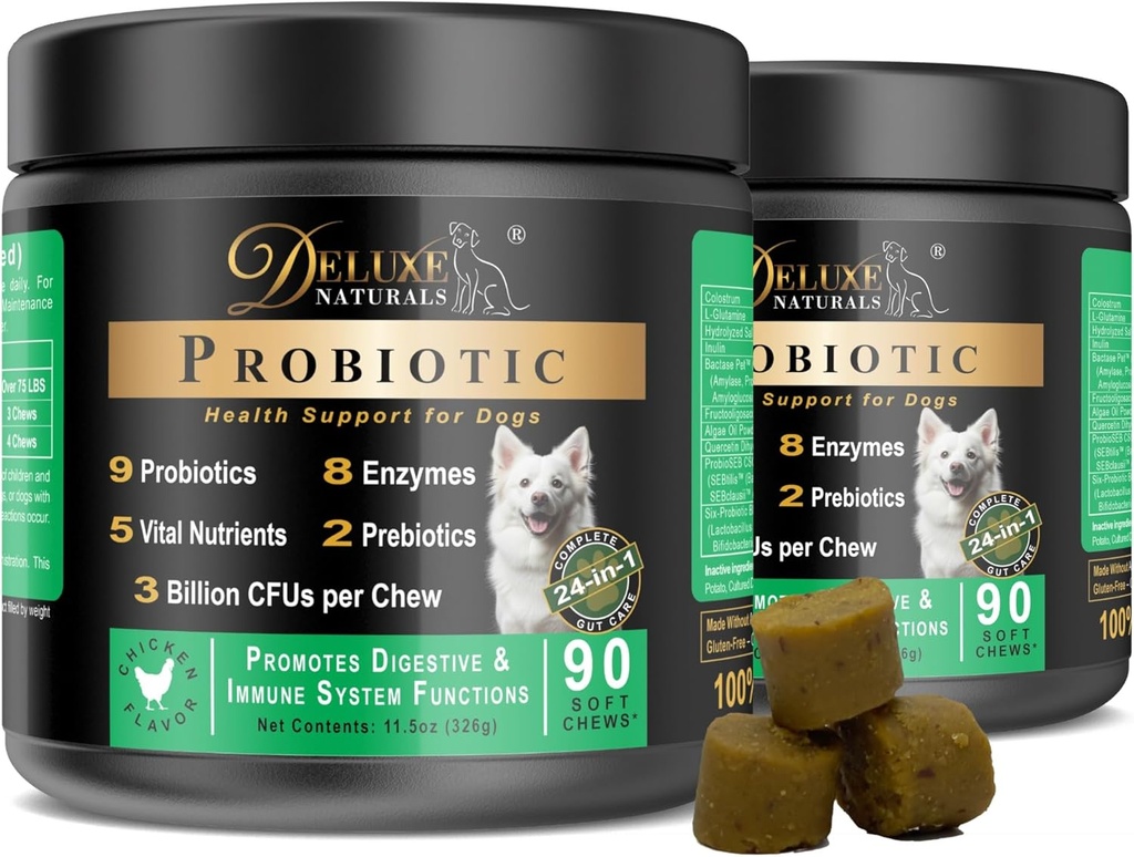 Probiotika til hunde Note 124; All- Natural Dog Probiotic Supplement med enzymer, Prebiotika, Pumpkin