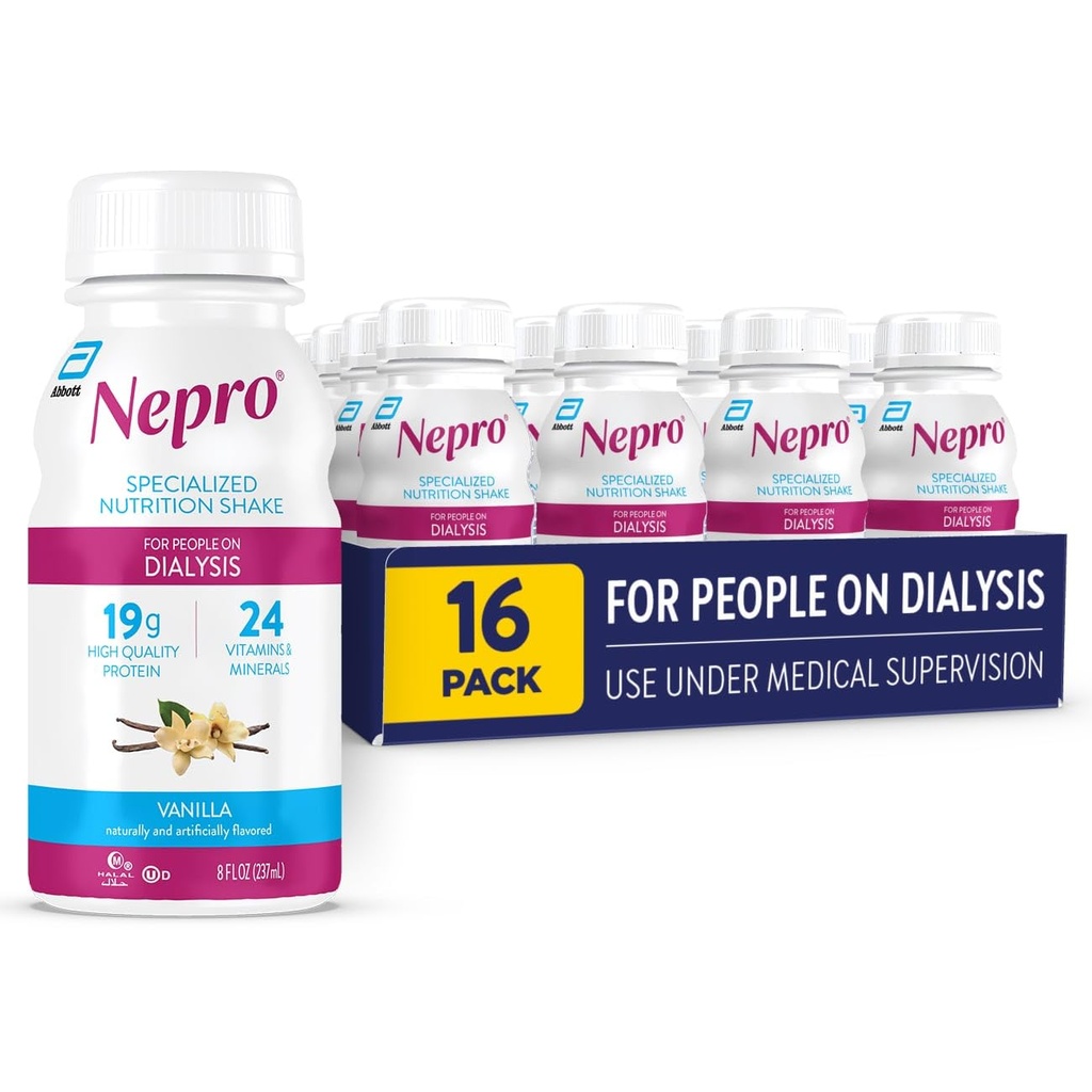 Nepro Nutrition Shake for People on Dianalyse, 19g Protein, 420 Kalorier, Vanilla, 8 fl oz, Pack of 16