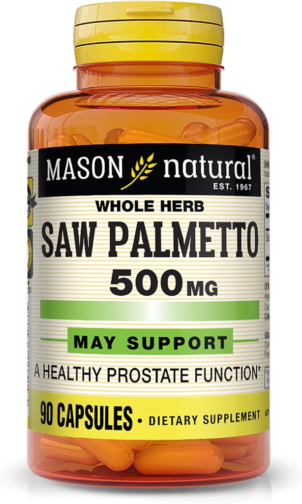 MASON NATURAL Saw Palmetto 500 mg, Supports Prostate Health & Urinary Function, 90 Capsules