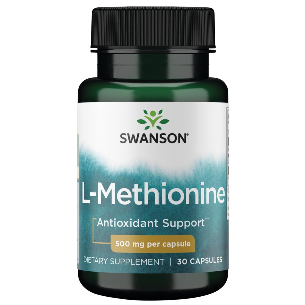 Swanson Amino Acid 100% Pure L-Methionine Essential Amino Acid Support Liver Function 500 Milligrams 30 Capsules