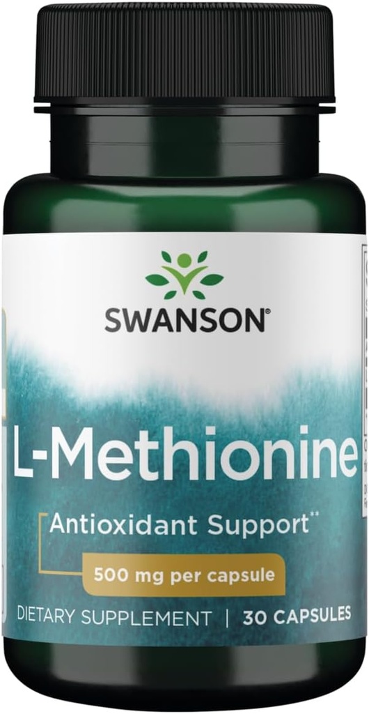 Swanson Aminosyre 100% Pure L- methionin Essential Aminosyre Support Leverfunktion 500 Milligram 30 Kapsler