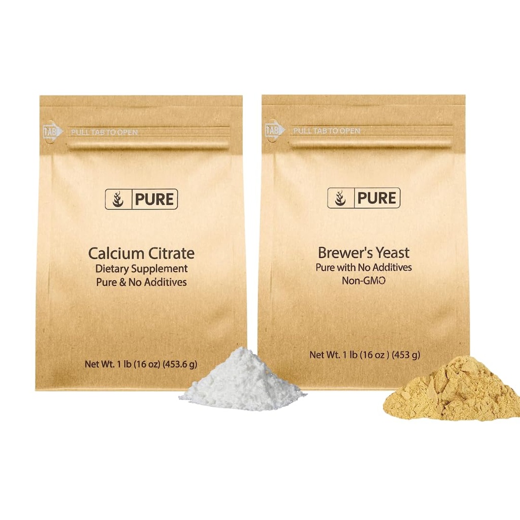 Pure Original Ingredienser Brewer 's Gær og Calcium Citrate Bundle, 1 LB Hver, Ingen tilsætningsstoffer eller Fillers, Kosttilskud