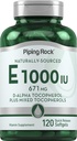 Piping Rock Vitamin E 1000 IE Softgels against 124; 120 Greve Beeg 124; med D-Alpha og blandede tocopheroler