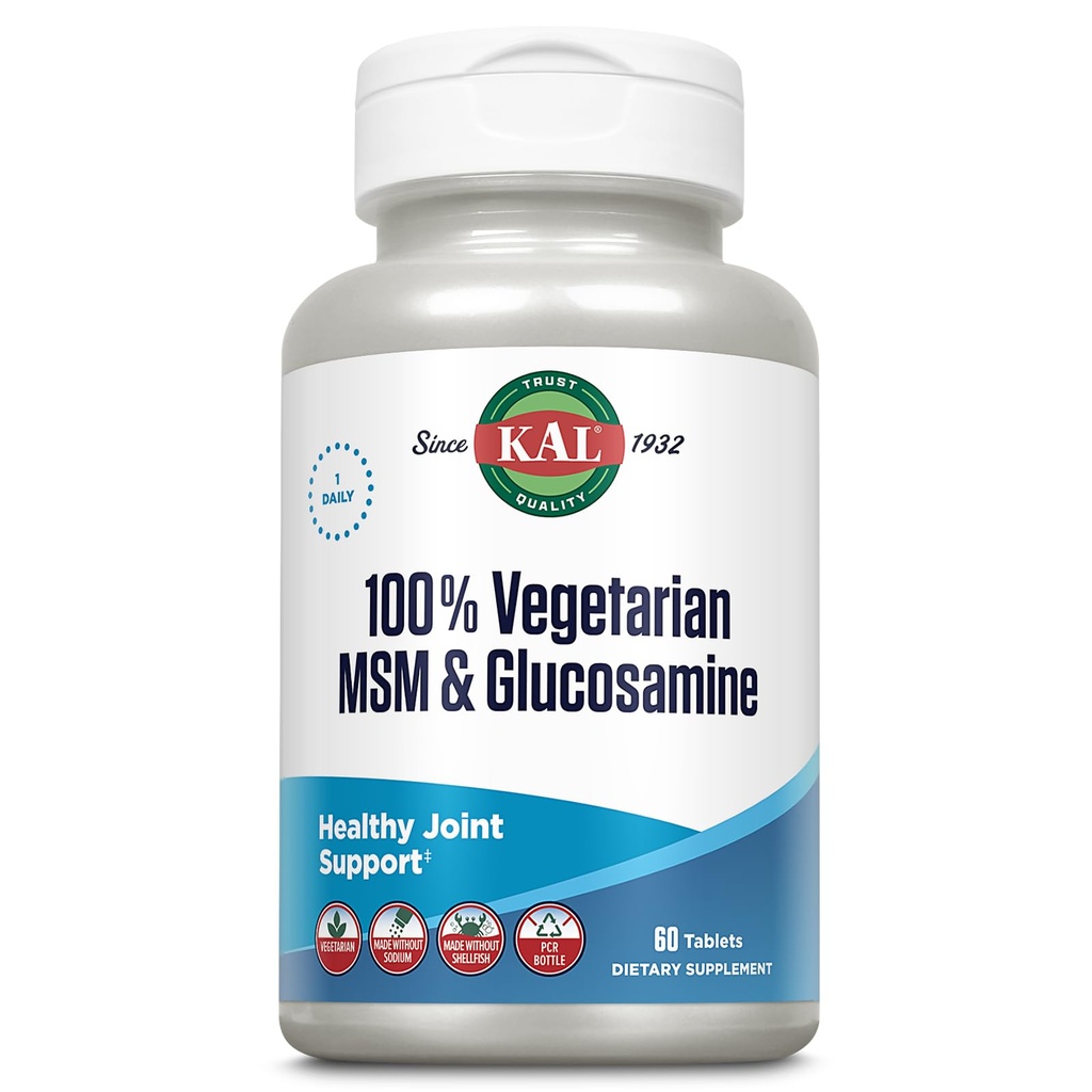 KAL 100% Vegetarisk MSM & Glucosamin - Sund fælles støtte - Vegansk Glucosamin og MSM supplement - Made without Shellfish - Lab Verified - 60-dages garanti - 60 Servering, 60 tabletter