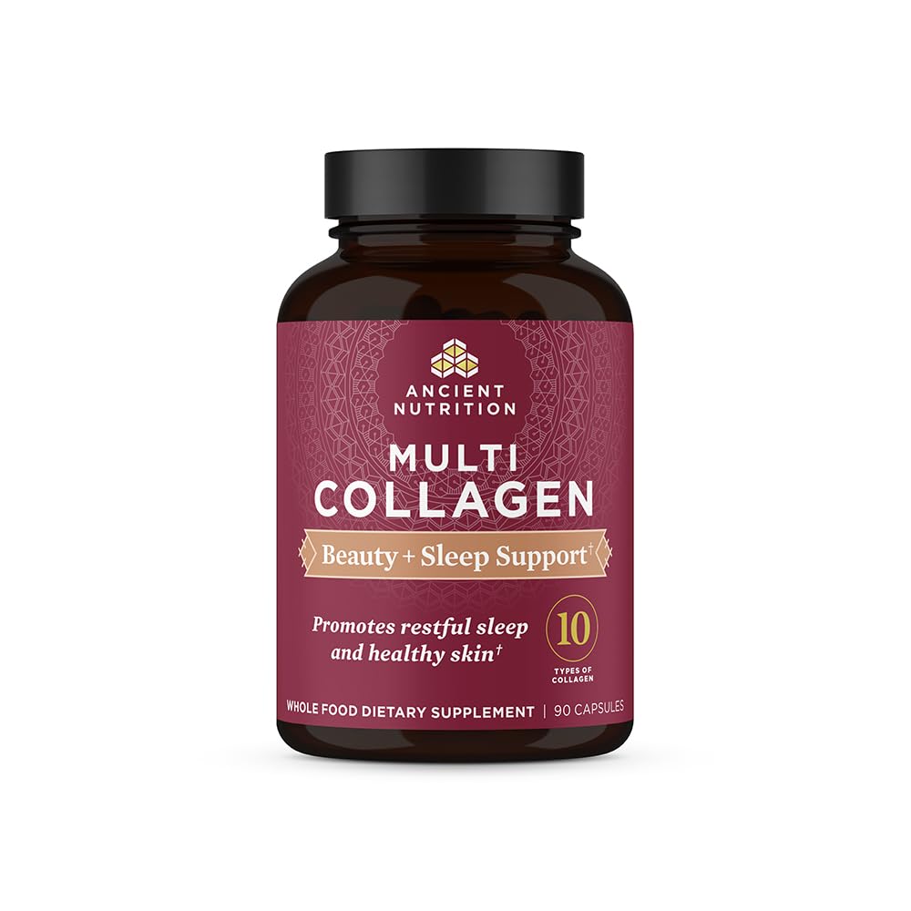 Ancient Nutrition Collagen piller til hår, hud og negle, skønhed + søvn 90 Ct, Collagen Supplement + Magnesium, understøtter hud og negle, søvn, Paleo og Keto Friendly, Gluten Free