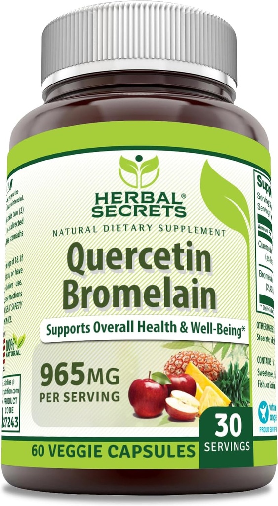 Urtehemmeligheder Quercetin 800 Mg med Bromelain 165 Mg Supplement # 124; 60 Veggie Kapsler # 124; Non- GMO # 124; Gluten- fri # 124; Fremstillet i USA