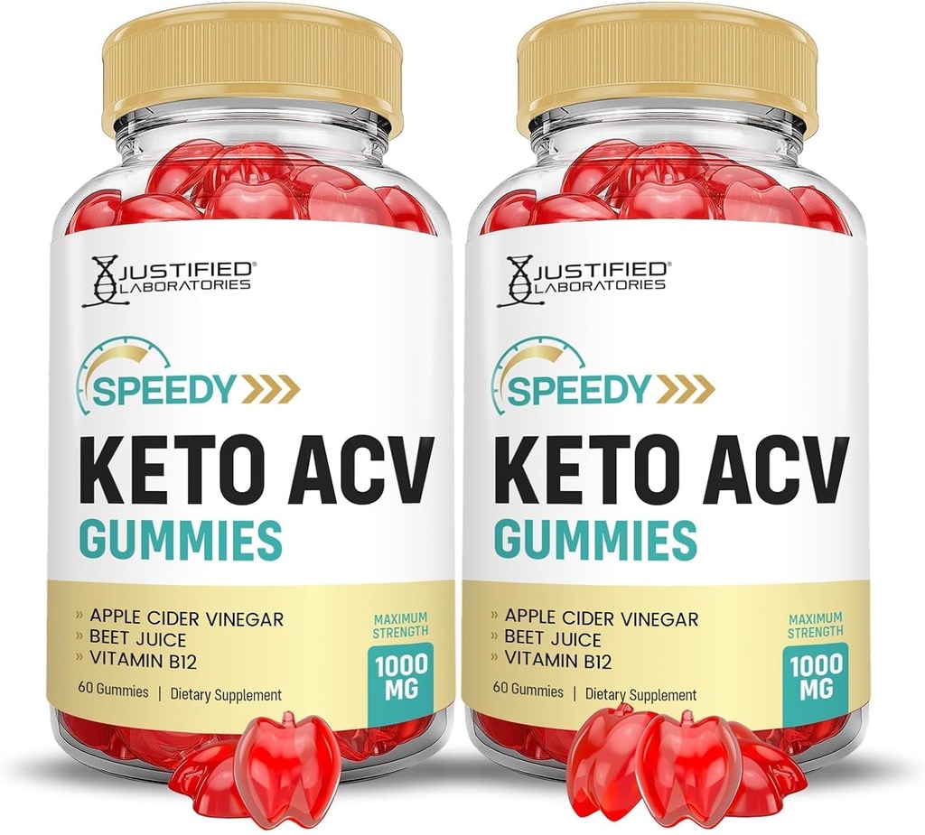 Justified Laboratories (2 Pack Speedy Keto ACV Gummies Advanced Formel 1000MG Speedy Keto Gummies Apple Cider Vinagar Formuleret med Pomegranate Beet Juice Powder B12 Vegan Non GMO 120 Gummys