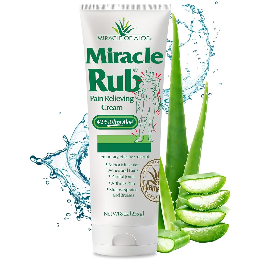 Miracle of Aloe Miracle Rub Pain Lemping Cream 8 oz, Hurtig & effektiv Relief for Gigt, Muskel, og fælles smerte - maksimal styrke UltraAloe Formel, topisk analyse