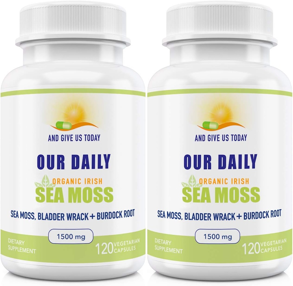 Vores Daily Vites Sea Moss Capsules 1500mg (2 Pack) - Vildlavede Irske Hav Moss Bladerwrack og Burdock Root Superfood Blend - immunsystem, Gut Health & Thyroid Support - 240 Vegetariske kapsler