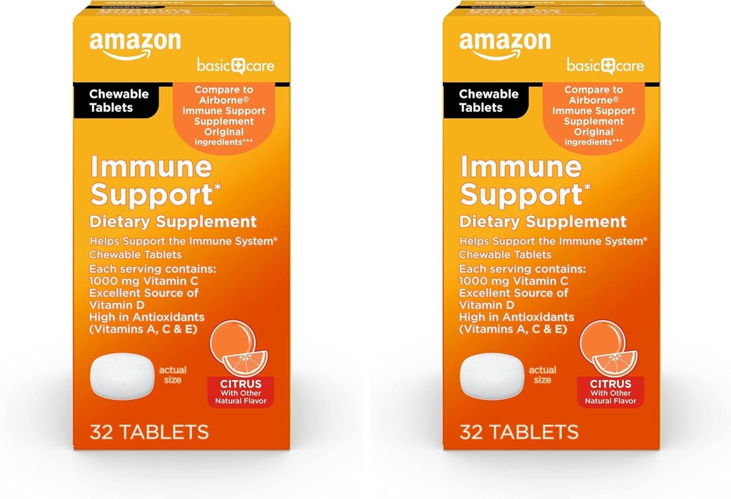 Basic Care immunforsvar Citrus Chew Tablets, 32 Count (pakke med 2)