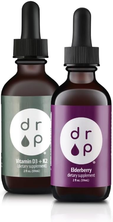 Drop Kosttilskud Flydende Elderberry Drops og Vitamin D3 + K2 Drops Bundle