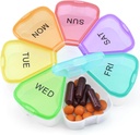 Quacc Cute Weekly Pill Organizer Rejser 7 Dag Portable runde Floral Pill Case Box Pill Container Medcinholder til store Vitamin Fish Oil Pill Medicin supplement Opbevaring - Rainbow