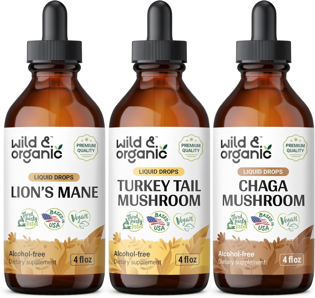 Wild & Organic Lions Mane, Tyrkiet Tail & Chaga Mushroom Tinctures