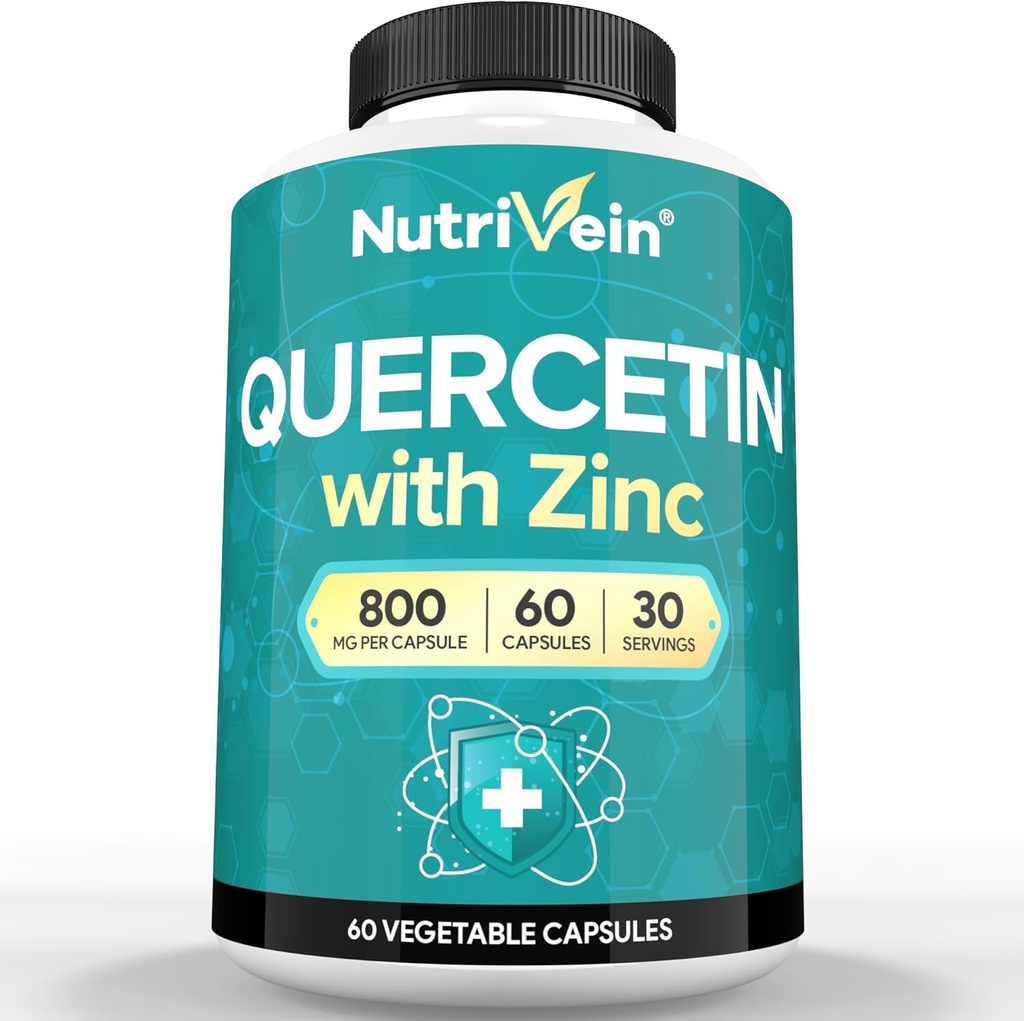 Nutrivein Zink Quercetin Kombineret supplement - Enhanced-Absorption Quercetin med zink til luftveje, Cardio, immunforsvar, & Full- Body Support - Maksimal biotilgængelighed