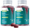 Viteey Biotin Gummies for hår hud og negle - Biotin for hårvækst Gummies - 10.000 mcg - Vegan, Gluten- Free, Non- GMO - 120 Greve