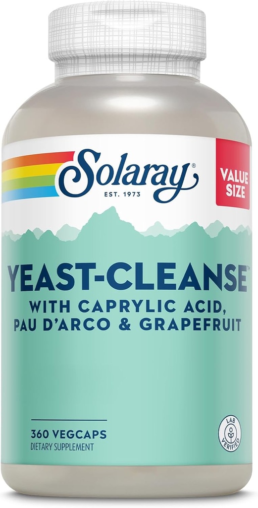 SOLARAY Yeast Cleanse, Antioxidant Support med Capramidsyre, PAU d 'Arco, Licorice Root Extract og Grapefrugt Seed Extract, 60- Day Garanti, 60- Day Garanti, 60 Servering, 360 VegCaps