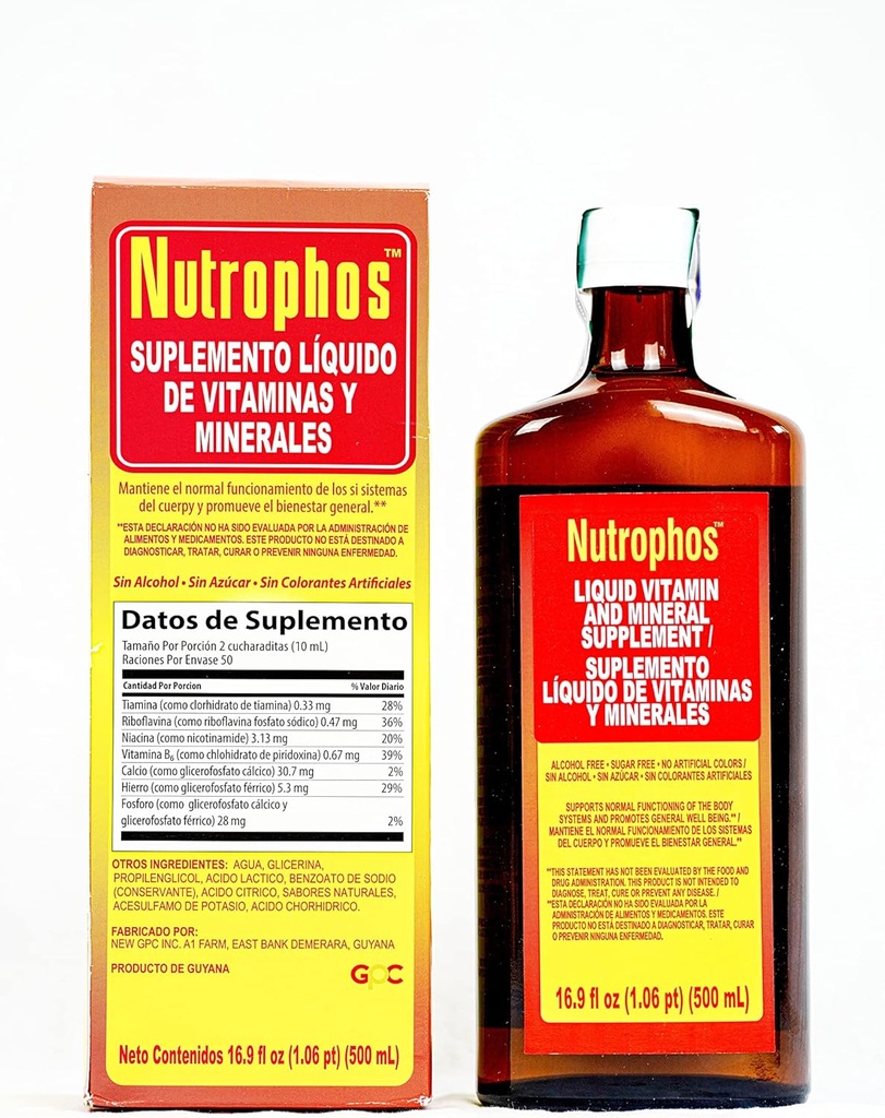Nutrophos Flydende Vitamin og Mineral supplement - understøtter normal funktion af kroppens systemer og fremmer generelle velvære - 16,9 fl oz