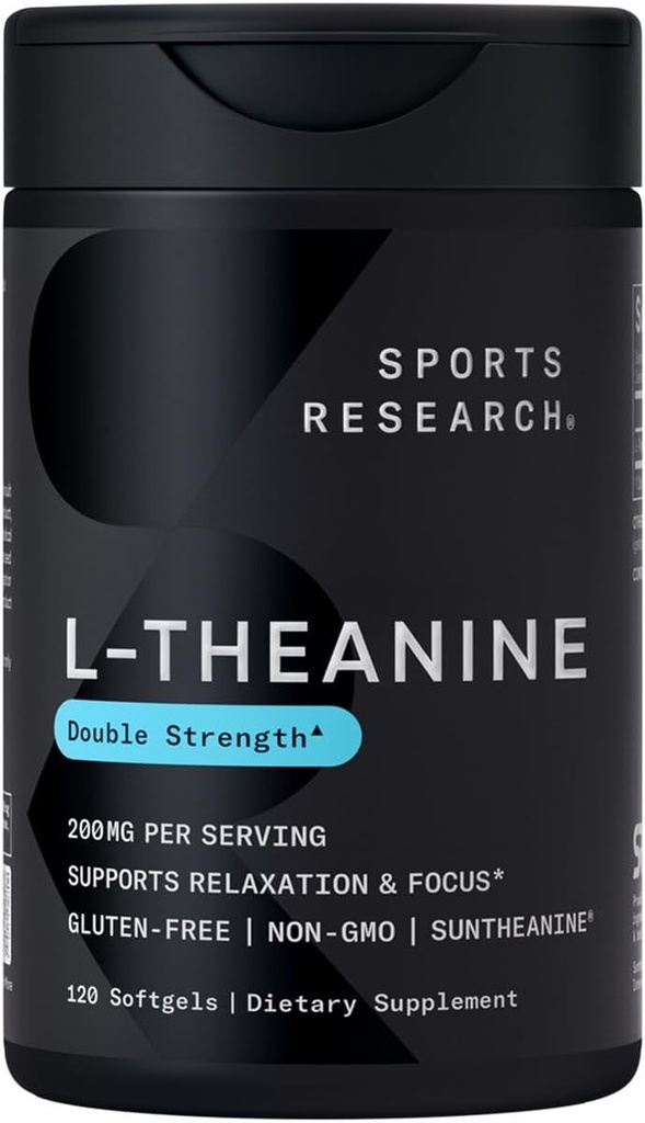 Sports Research L- Theanine 200mg with Organic Coconut Oil against 124; Suntheanin Supplement for Focus, Afslapning & Alerness Measures 124; Double Strength, Non- GMO & Gluten Free