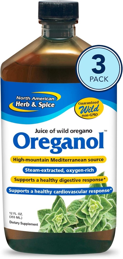 North American Herb & Spice Oreganol P73 Juice - 12 fl oz - Pack of 3 - Wild Oregano Oil - Heart & fordøjelsessygdomme - Nyre, Pancreas & Leverstøtte - Non- GMO - 173 Total Servering
