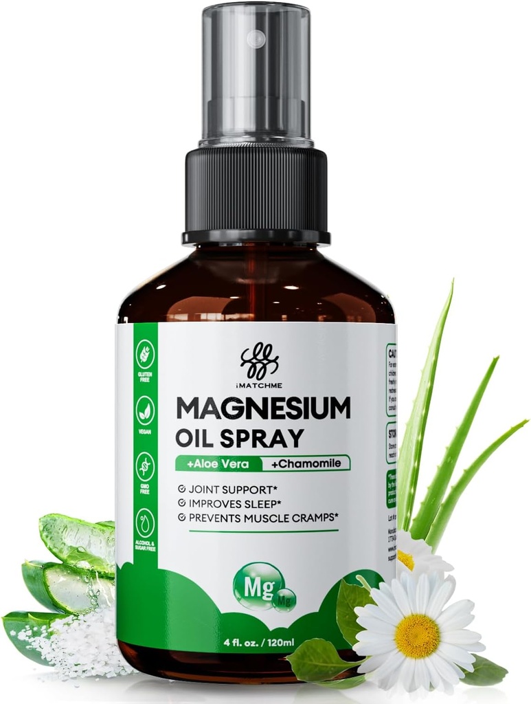 Magnesium Oil Spray - Magnesium Spray til Feet & Body, Leg Cramps, Fælles Sundhed & Sovestøtte, Nourish Skin - Ren, tematisk og naturlig olie fra gamle mineraler, 4oz