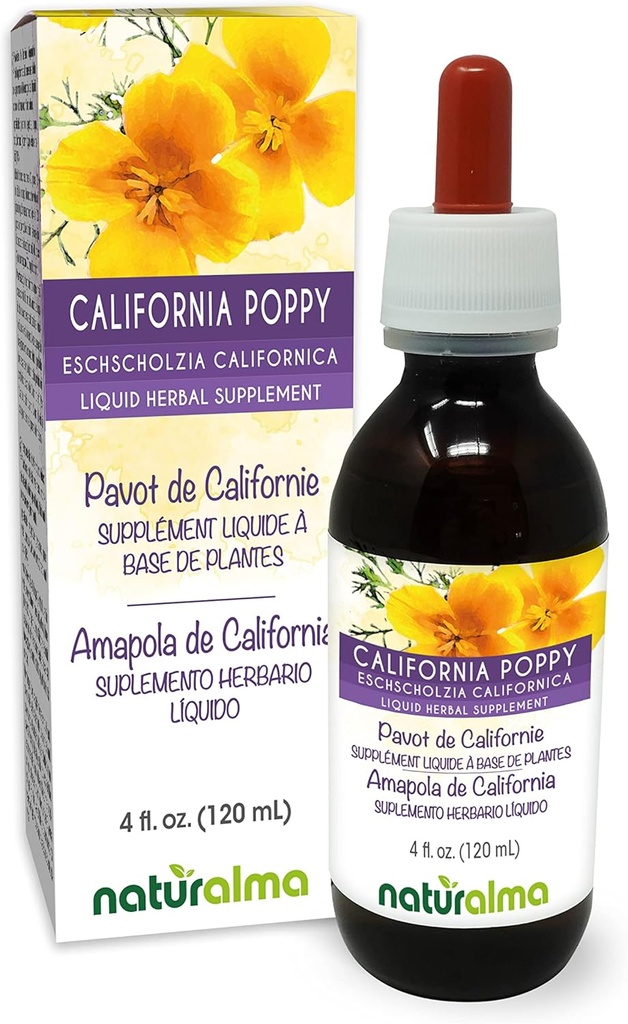Naturalma Eschscholzia (Eschscholzia californica) urt Alkohol- Free Tincture - 4 fl oz Liquid Extract in Drops - Herbal Supplement - Vegan