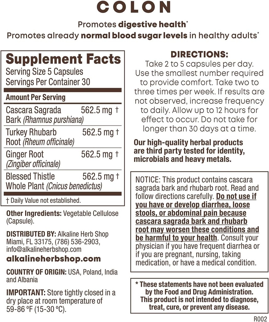 Alkaline Herb Store Colon Supplement 150 Capsules (Happy Colon)