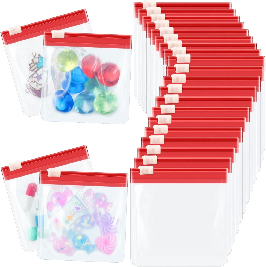 24 stykker Pill Pouch Tasker lynlås Sæt Genanvendelig gennemsigtig medicin Organizer Sealing Travel Plastic Tasker med Slide Lock til opbevaring (rød)