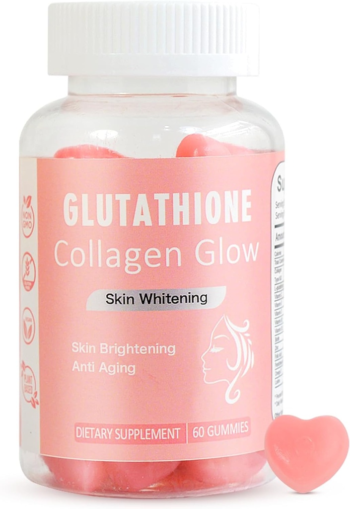 Glow Gummies for Women Skin Care and Health, 60 Count, Watermelon Flavor Collagen Glowing Skin Gummies for Skin Brightening, Organic Chewable Gummies Vitamins, Vegan, Gluten-Free