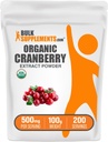 BulkSupplements.com Organic Cranberry Extract Powder - Organic Cranberry Flavoring Powder, Sourced from Vaccinium Macrocarpon Fruit - Vegan & Gluten Free, 500mg per Serving, 100g (3.5 oz) (Pack of 1)