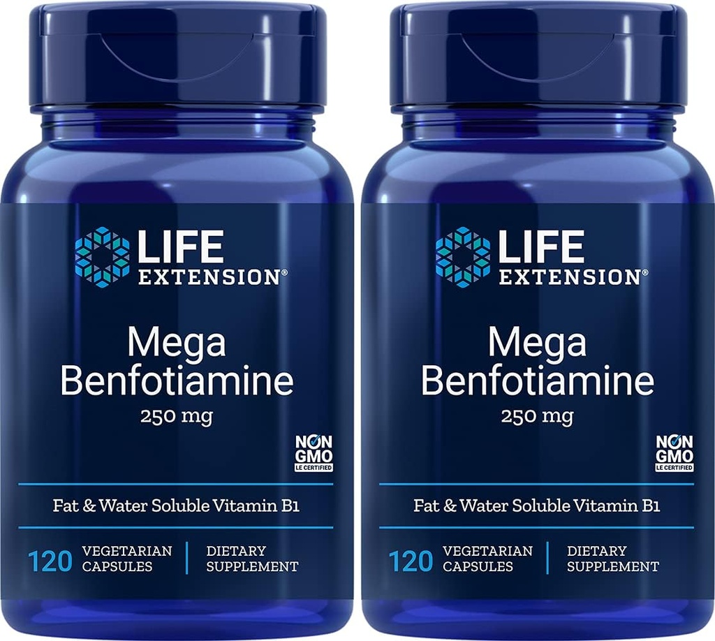 Life Extension Mega Benfotiamin Capsule, 250 Mg, 120 Vegetariske Kapsler 2 Flasker