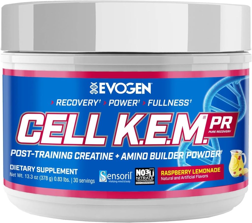 Evogen Cell K.E.M. PR - Post Workout Recovery Powder & Muscle Builder Meter 124; Creatinine Monohydrat, BCAA Powder, EAAs Meter 124; Supports Recovery, Strength & Fullness Meter 124; Raspberry Lemonade Meter 124; 30 Servere