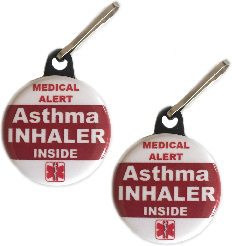 Asthma Inhaler Inside Bag Tag Medical Alert Zipper Pull Set 2pcs