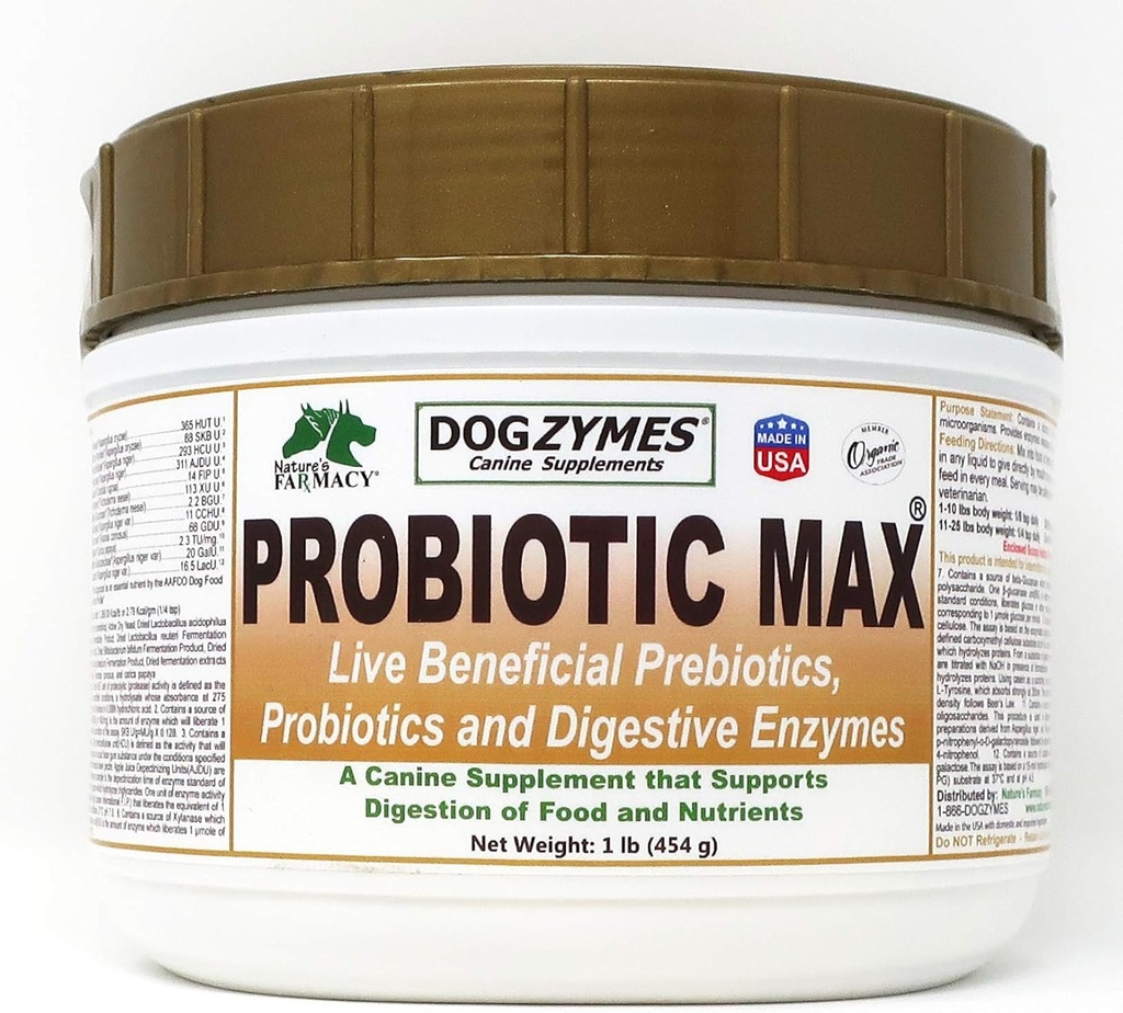 Dogzymes Probiotiske Max -10 milliarder CFU 's Probiotika, Prebiotika, fordøjelsesenzymer - Relieves Diarré, Opsat Mave, Forstoppelse, Gas, Allergi, Immunitet & Samlet Sundhed (1 pund)
