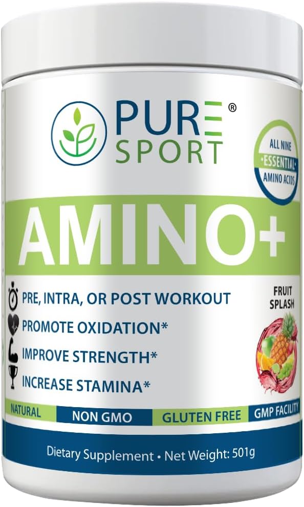 PURE Amino + Drink Mix, Fruit Splash, 9 Essential Aminosyrer, L-Arginin, L-Citrullin, 501g, 30 Servering, Premium Wellness supplement