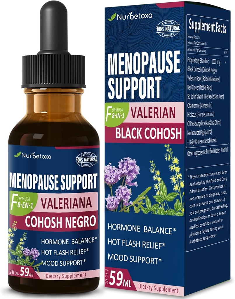 Kosttilskud Menopause Support Drops, Estroven Menopause Relief tinktur til Hot Flashs & Night Sweats med Black Cohosh, Valerian. 2oz