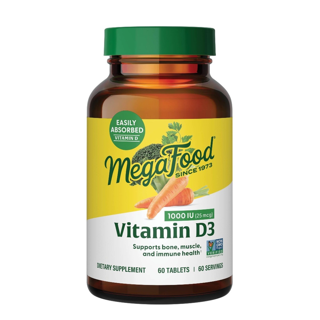 MegaFood Vitamin D3 1000 IE (25 mcg) - D-vitamin Kosher - 60 tabletter, 60 servering