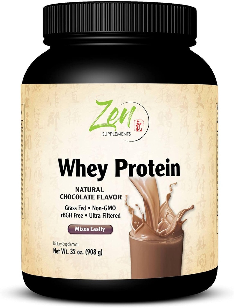 Zen Kosttilskud - Økologisk Græs Fed Whey Protein 19g Per Serving Keto Friendly - Chokolade 32 Oz- Powder