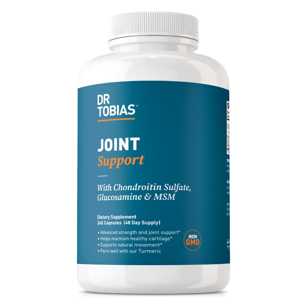 Dr. Tobias Joint Support Supplement med Glucosamin Chondroitin MSM, Understøtter Connective Tissue, Funktion & Fleksibilitet, Ekstra styrke Fælles Kosttilskud til mænd og kvinder, 240 Kapsler