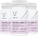 Vitruvin Trans- Resveratrol 500mg, 3 flasker Pack, Vegan, Non- GMO, Gluten- Free, Gelatin- Free.