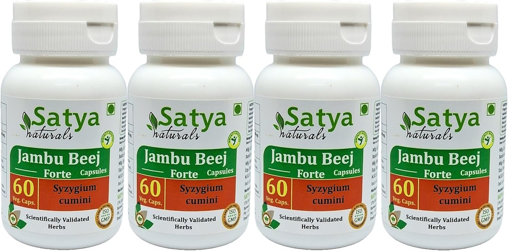 Jambu Beej Forte Capsules 500 mg. 60 Veg. Capsule Memories 124; Jamun beej (Syzygium Cumini) Uddrag Kapsler til mænd og kvinder 400; Ayurvedic Herbal Supplement / Remedies Memories 124; 10: 1 Forte (4 flasker med 60 kapsler)