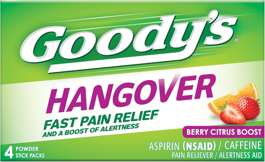 Goody 's Handover Powders, Fast Pain Relief & Boost of Alerness Berry Citrus, 4 ct (pakke med 1)