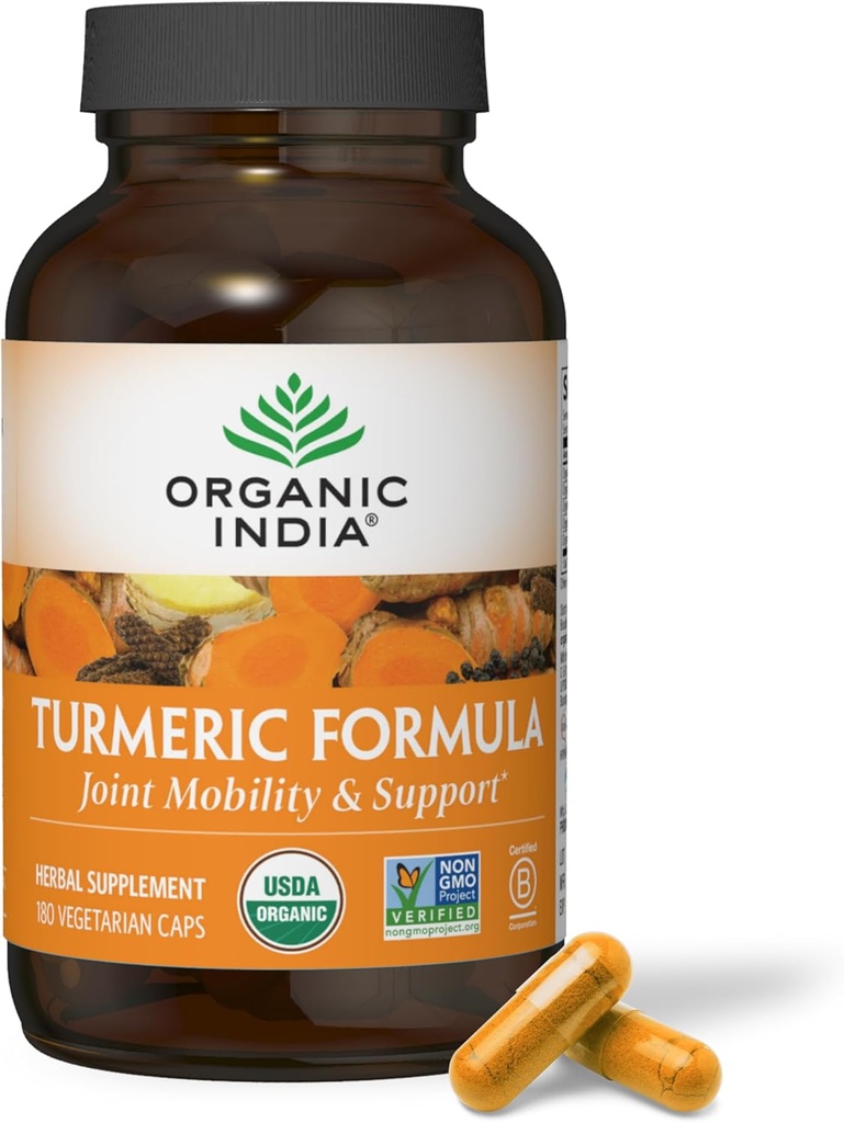 Økologisk Indien gurkemeje med sort peber - Økologisk gurkemeje supplement og curcumin supplement, gurkemeje kapsler, fælles støtte & immunsystem support, hele rod, Trikatu - 180 kapsler