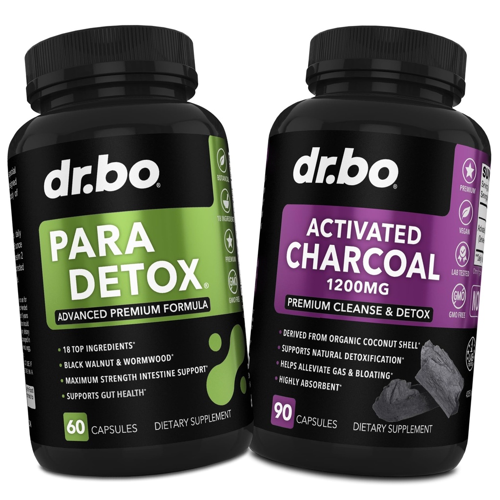 Body Detox Cleanse & Charcoal Capsules - Intestinal Digestive Support Supplements for Stomach Gut Health - Pro Gut Health Intestine Supplement Binder Stomach - Wormwood Black Walnut Complex & Cloves