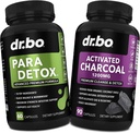 Krop Detox Rengøring & Charcoal Capsules - Intestinal fordøjelsestilskud til mave Gut sundhed - Pro Gut Health Intestine supplement Binder Mave - ormwood sort valnød Complex & Cloves