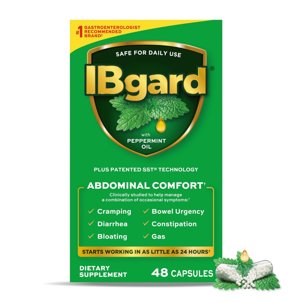 IBgard Gut Health Supplement, Pebermynte Oil Capsules for Abdominal Comfort, 48 Capsules