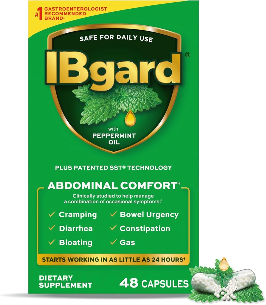 IBgard Gut Health Supplement, Pebermynte Oil Capsules for Abdominal Comfort, 48 Capsules