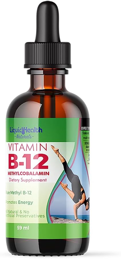 LIQUIDHealth Vitamin B12 Methylcobalamin flydende dråber med Sublingual Hydroxocobalamin - Boost Energy, Support Immunsystem, Forbedre hukommelse & koncentration - Lavet i USA, Vegan, Non- GMO (2 oz)