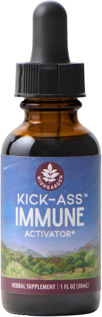 WishGarden urter Kick- Ass immunaktivator - Urteimmune Support for voksne, Plant- baserede immunbooster & immunforsvar w / Echinacea & Goldenseal, Rapid Immunity Boost Formel, 1oz