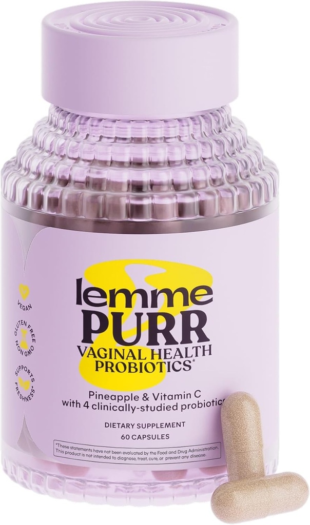 Lemme Purr Vaginal Probiotika for kvinder - fremmer pH-balance, sund vaginal Odor & Urinary Tract Health w / Lactobacillus Blend, klinisk testede Strains, Ananas & C-vitamin - 60 Veggie kapsler
